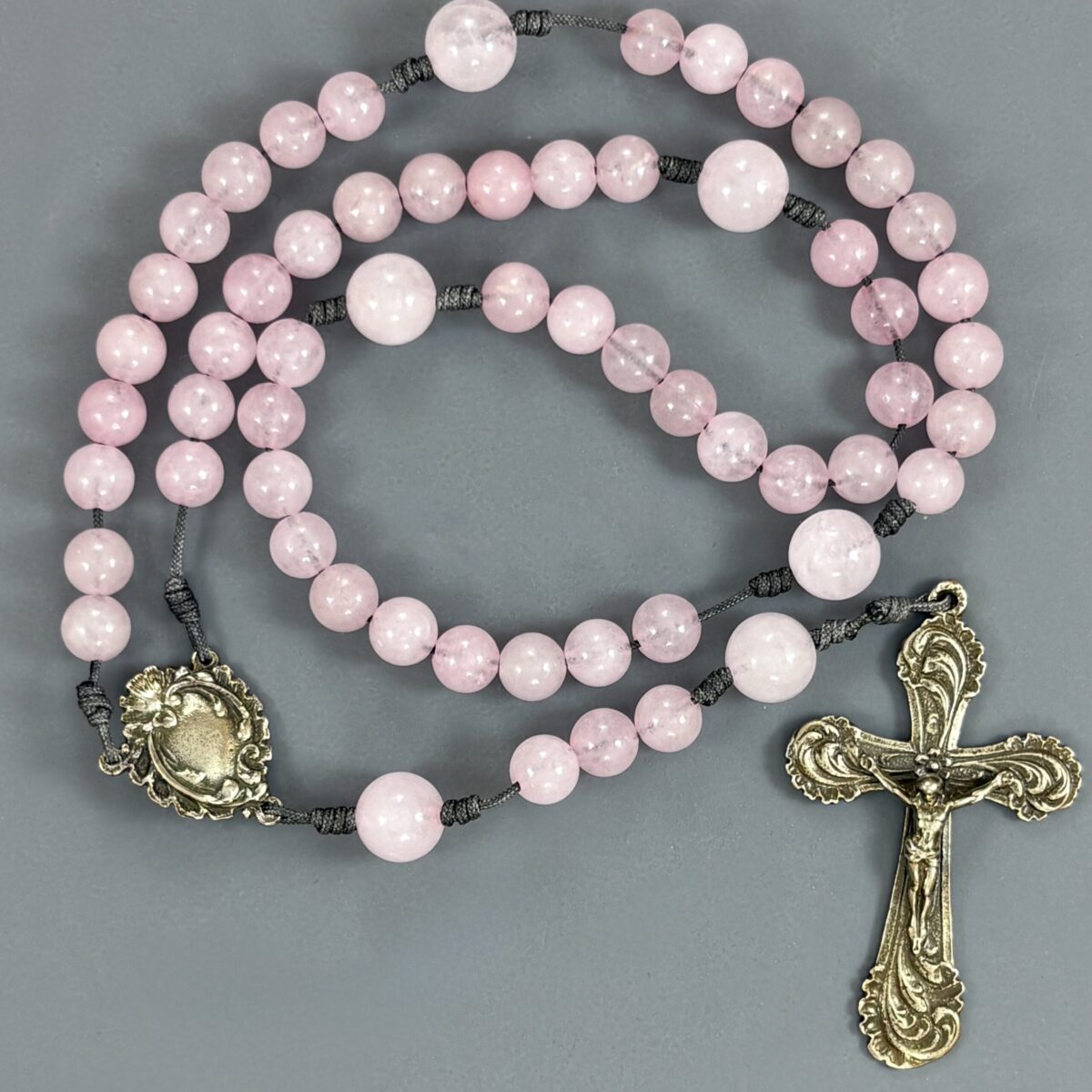 Rose Quartz White Bronze Rosary: $49.99 (CAD)