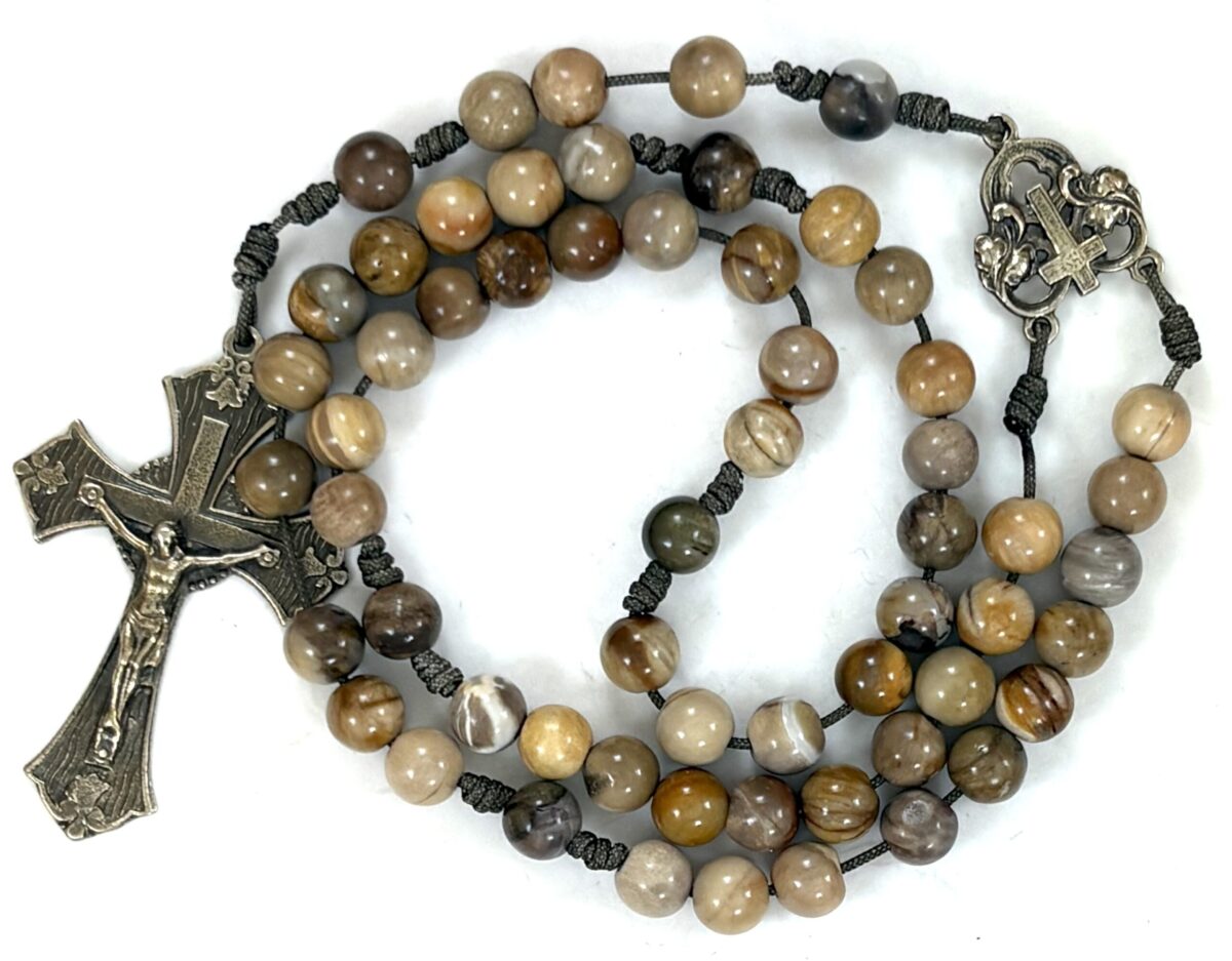 Petrified Wood Jasper White Bronze Rosary: $56.99 (CAD)