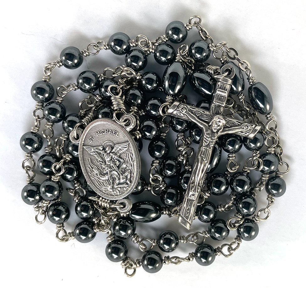 Saint Michael Hematite Rosary: $51.99 (CAD)