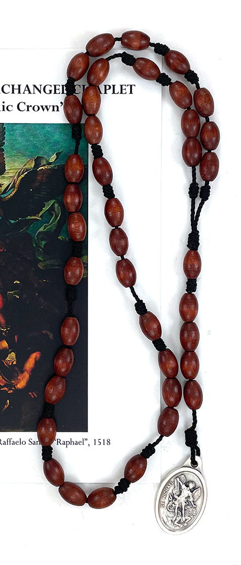 Z034-7: Oval Mahogany St. Michael Chaplet ($10.99 CAD)