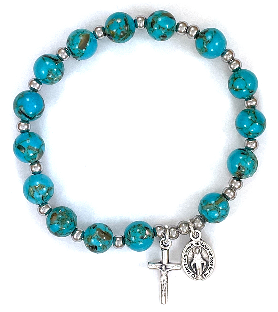 Blue Turquoise Shell Rosary Bracelet