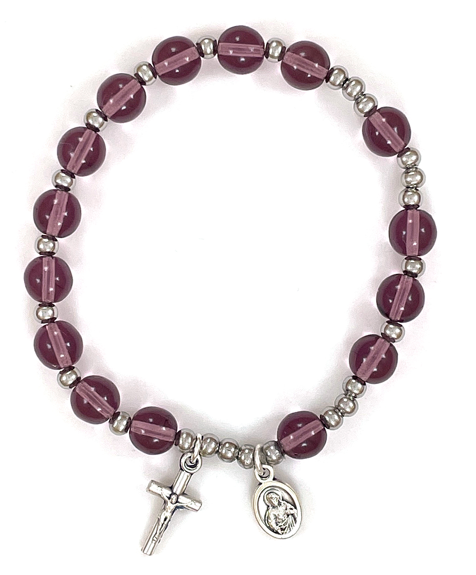 Amethyst Glass Bead Stretch Rosary Bracelet