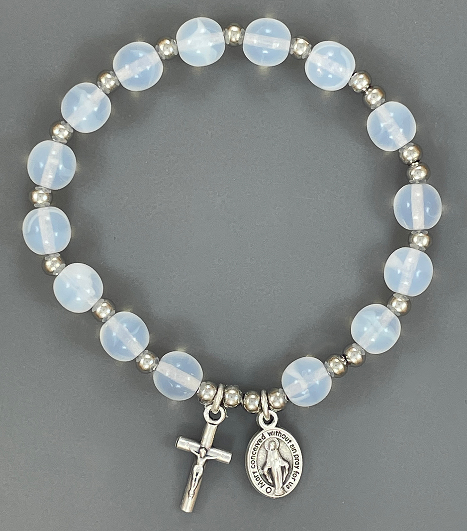 Glass Opal Stretch Rosary Bracelet