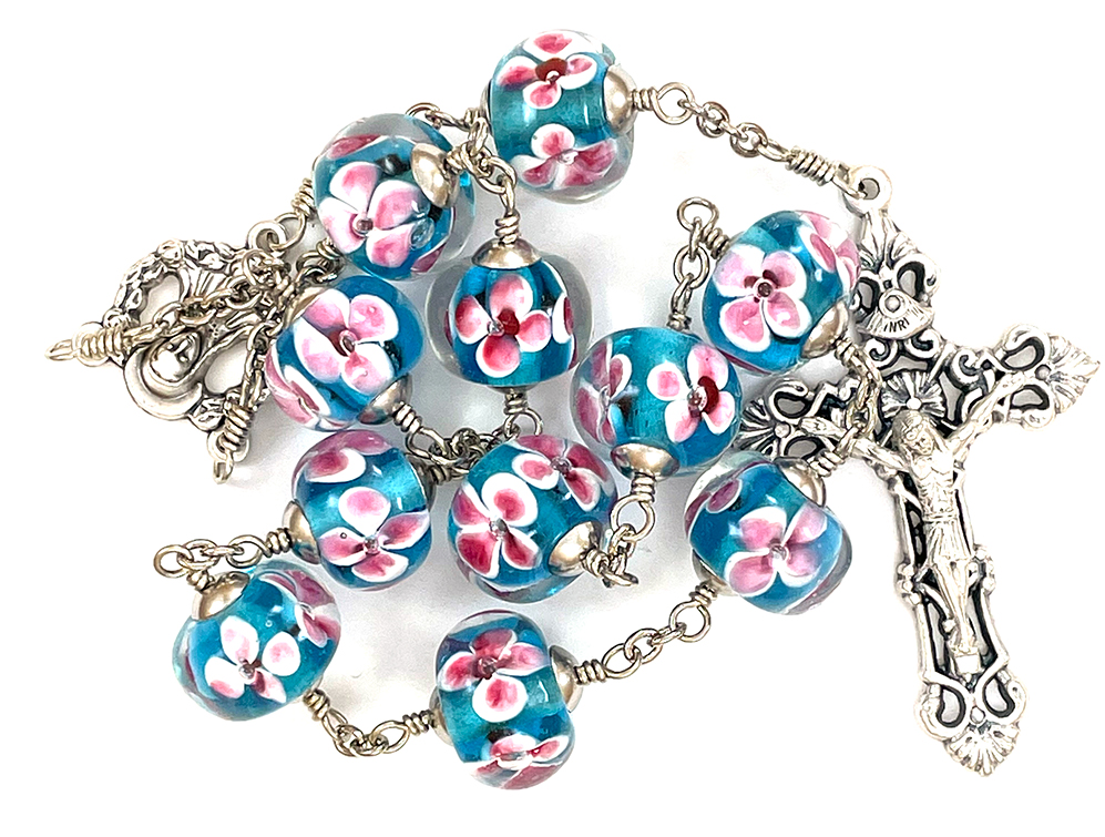 Aqua Lampwork Pocket Rosary