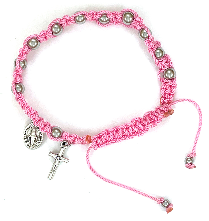 Pink Rosary Bracelet with Stainless Steel Beads: $12.99 (CAD)