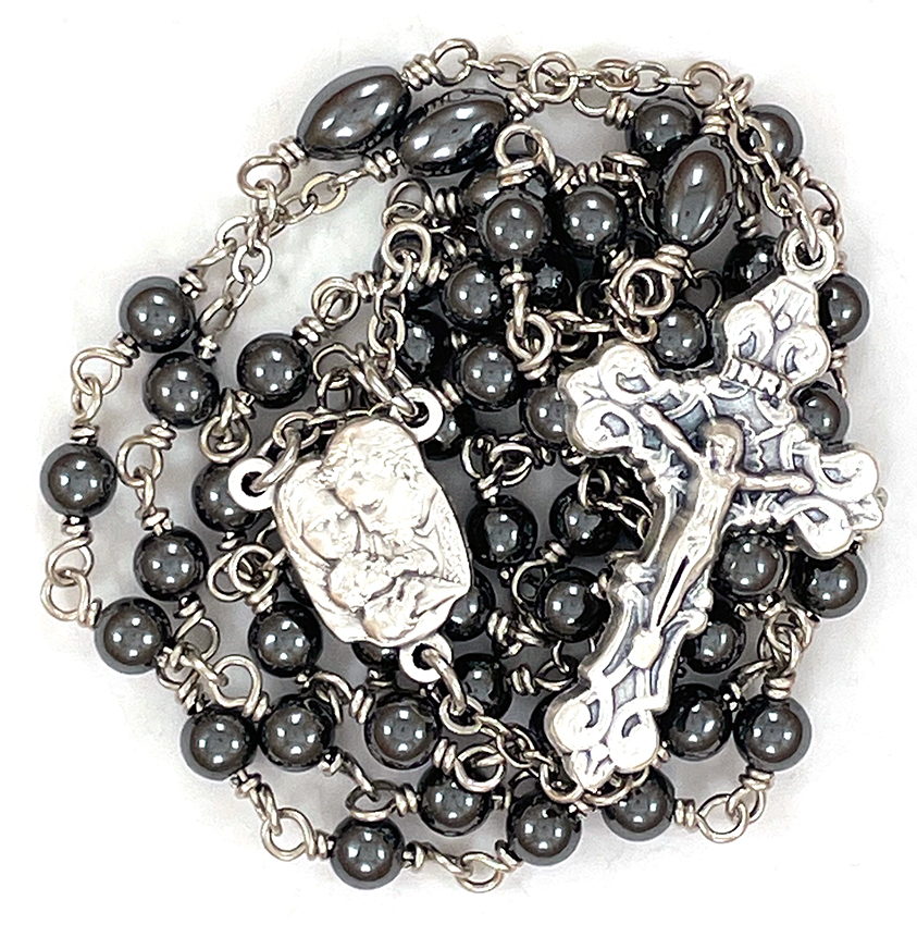 Holy Family Hematite Rosary: $41.99 (CAD)