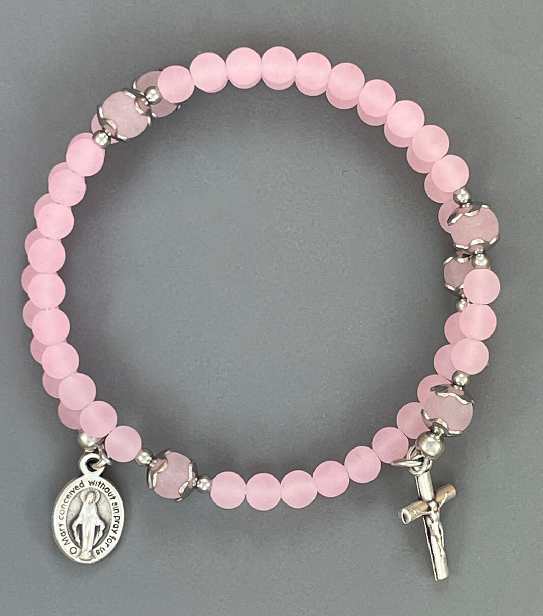 Frosted Pink Jade Rosary Bracelet: $21.99 (CAD)