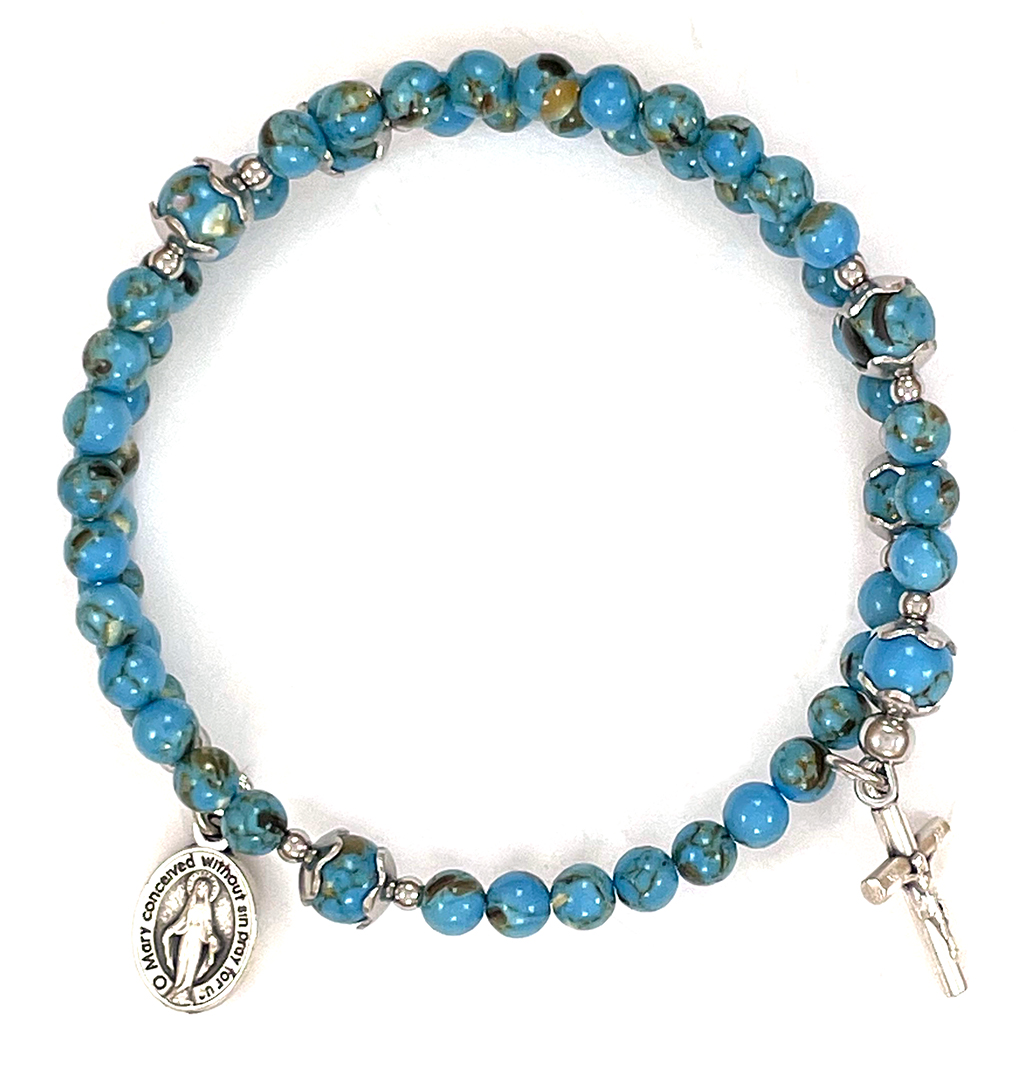 Azurite Turquoise Shell Rosary Bracelet: $20.99 (CAD)