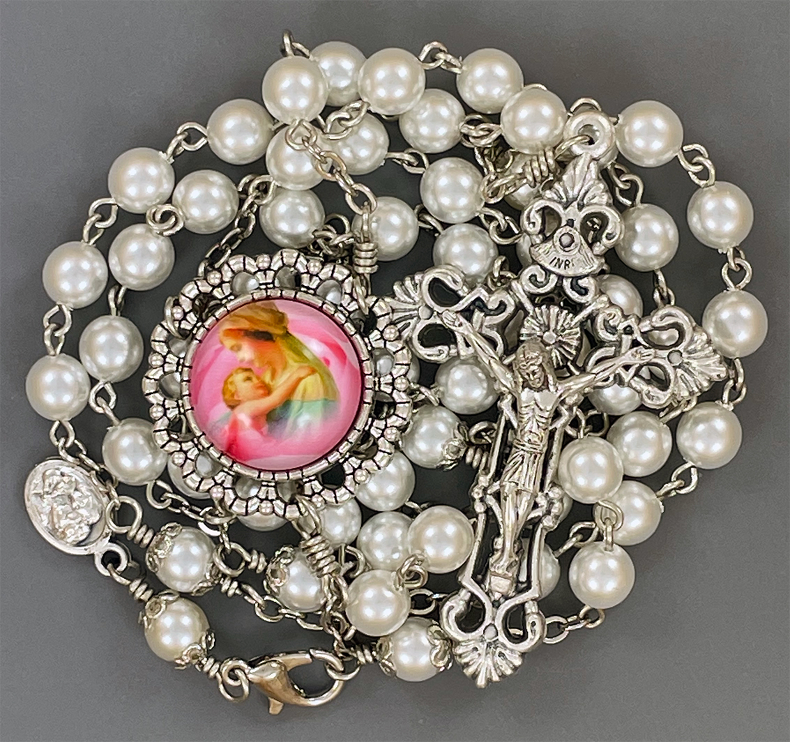 Blessed Mother Glass Dome Rosary (227R84)