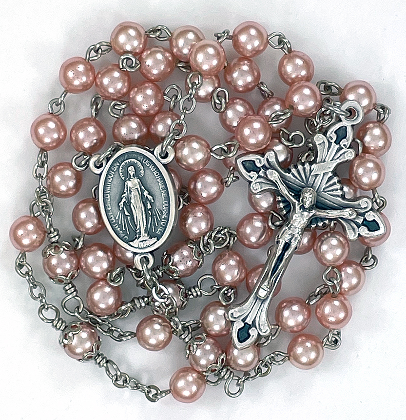 Pink Glass Pearl Rosary: $27.99 (CAD)