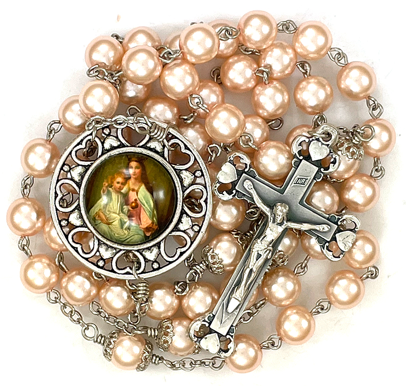 Pink Pearl Glass Dome Rosary