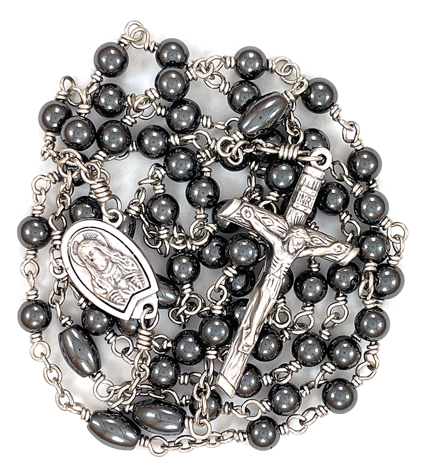 Sacred Heart Hematite Rosary: $50.99 (CAD)