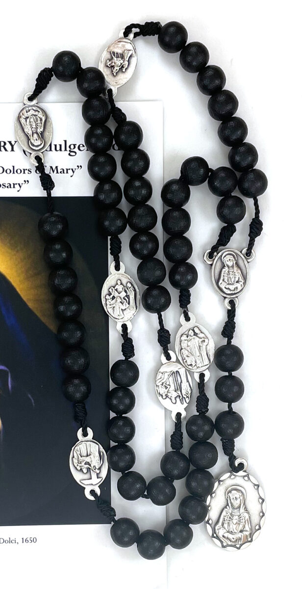 (Z061-3) Black Euro Wood 7 Sorrows Rosary: $15.99 (CAD)