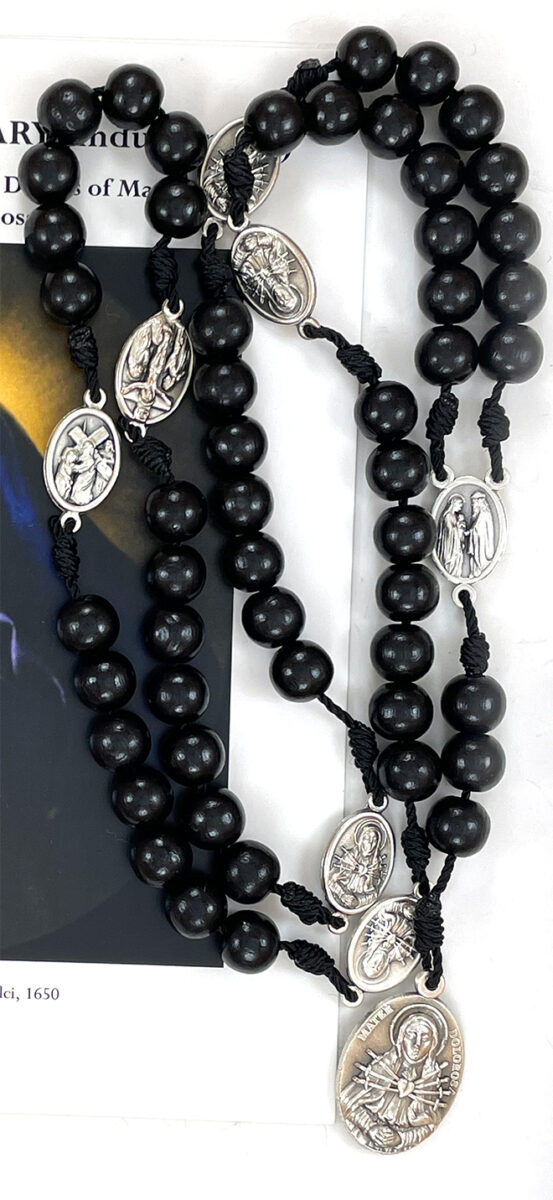 Z061-3: Black Euro Wood 7 Sorrows Rosary ($15.99 CAD)