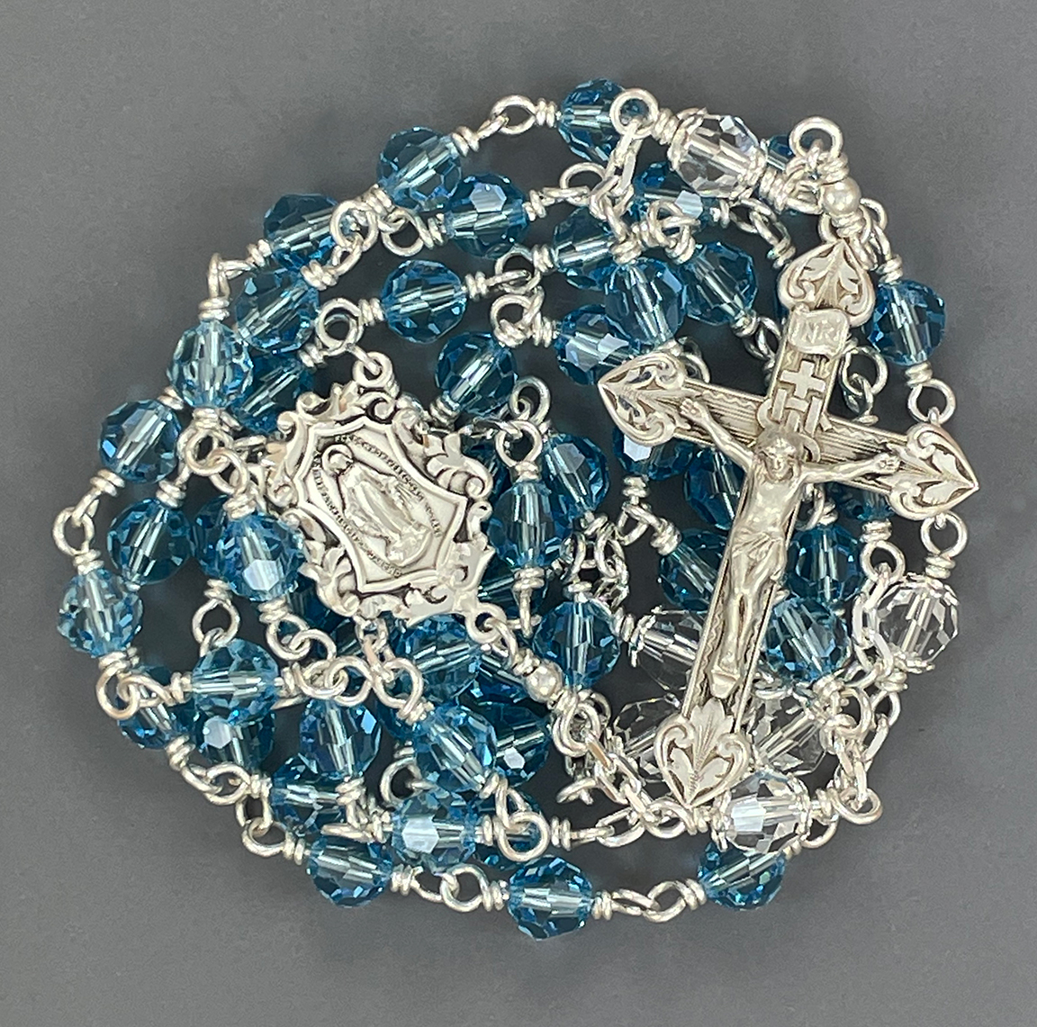 Aquamarine Austrian (Swarov.) Crystal Rosary: $360.99 (CAD)