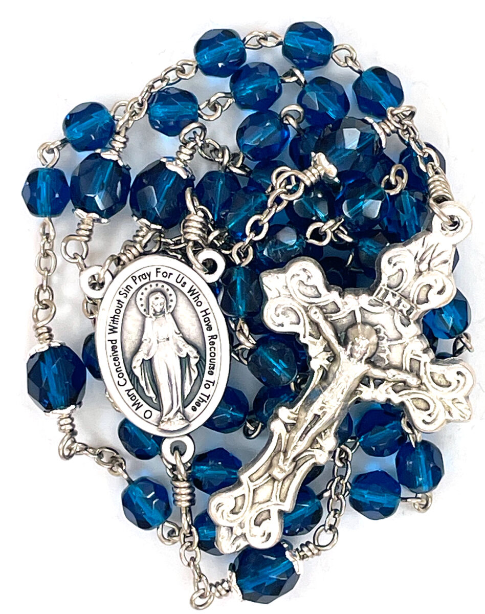 Capri Blue Miraculous Medal Rosary: $29.99 (CAD)