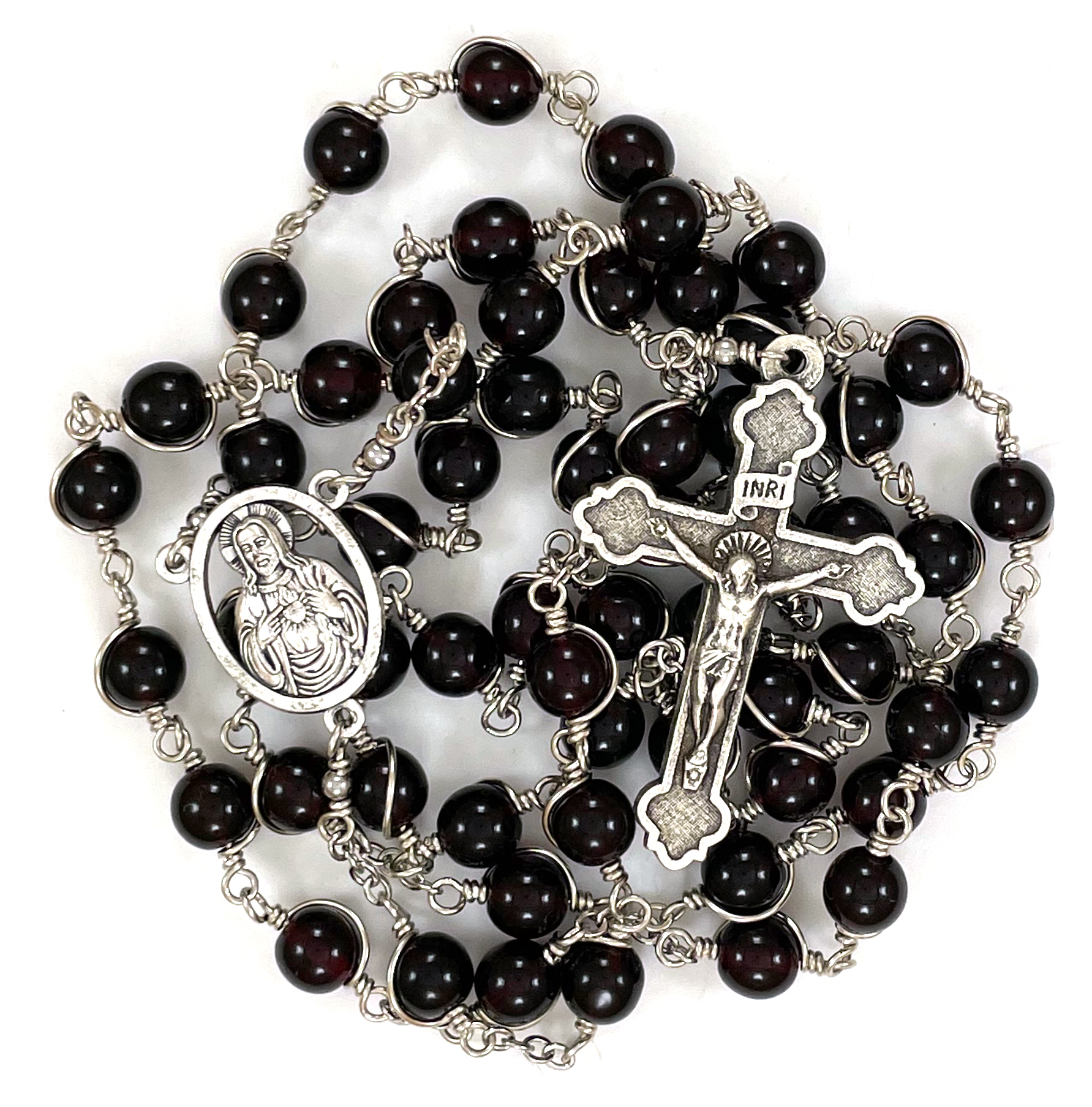 Cage-Wrapped Garnet Red Rosary ($48.99 CAD)