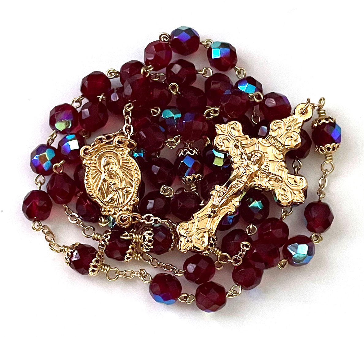 Gold & Red Sacred Heart Rosary: $31.99 (CAD)