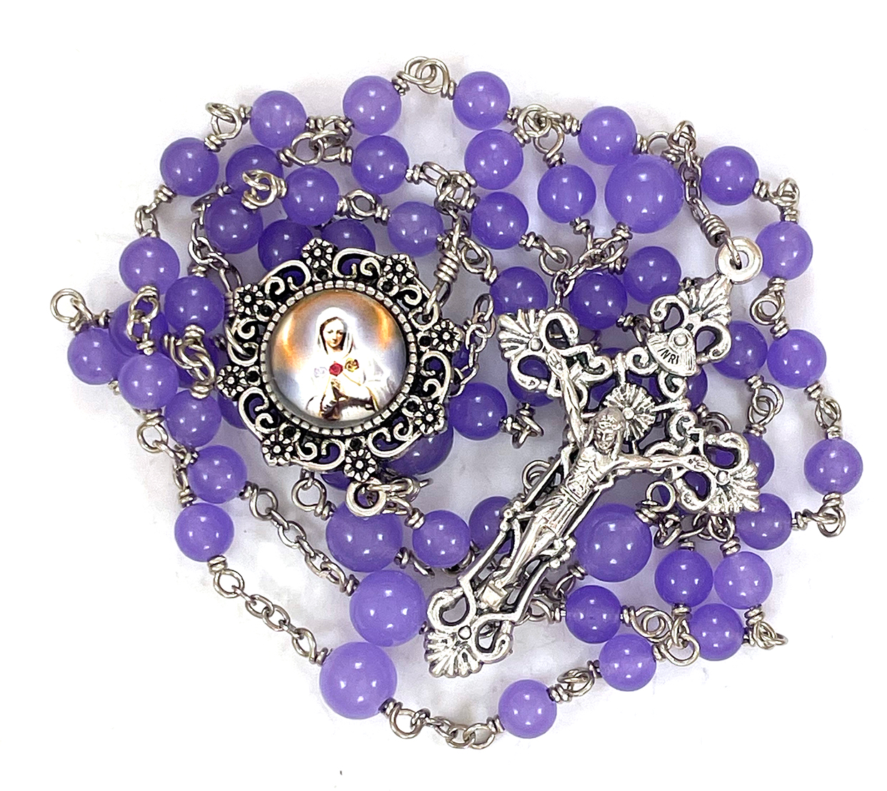 Purple Jade Immaculate Heart Rosary ($48.99 CAD)