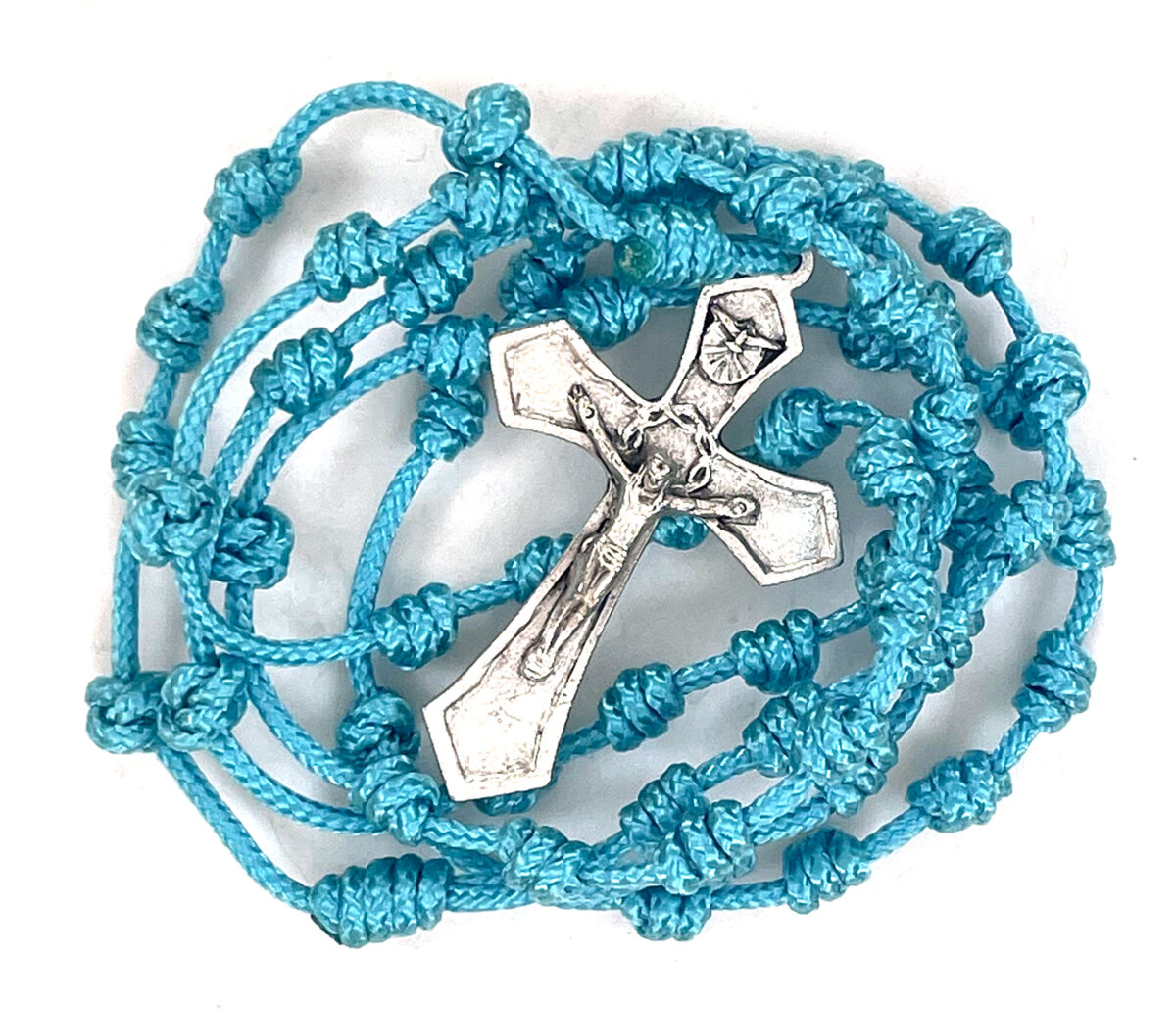 Aqua Knotted Paracord Rosary: $18.99 (CAD)