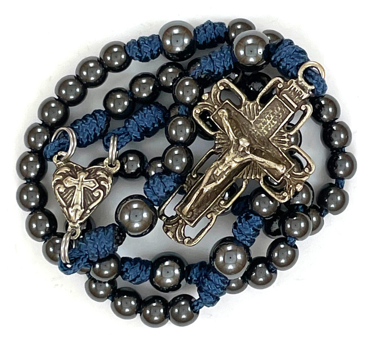 Hematite & White Bronze Paracord Rosary: $56.99 (CAD)