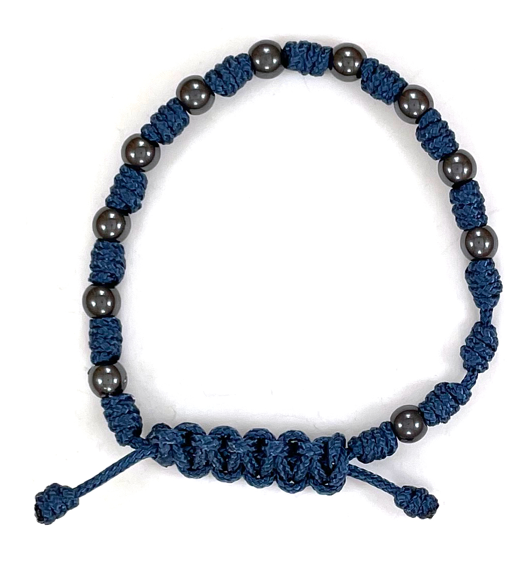 Navy Paracord Hematite Rosary Bracelet: $13.99 (CAD)