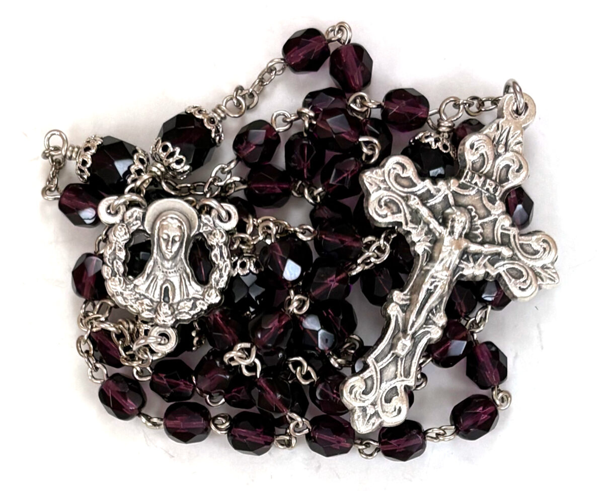 Purple Our Lady with Roses Rosary: $35.99 (CAD)
