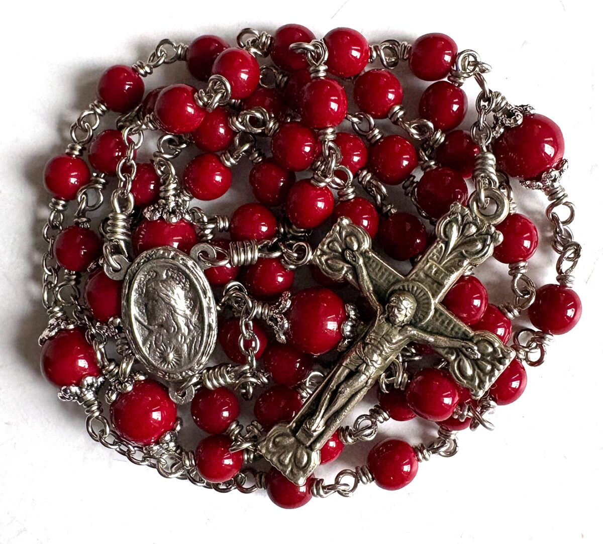 Opaque Red Sacred Heart Rosary: $50.99 (CAD)