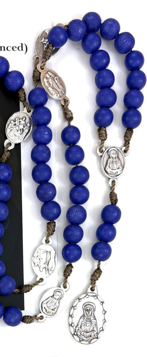 (Z061-5) Blue Wood 7 Sorrows Rosary: $28.99 (CAD)