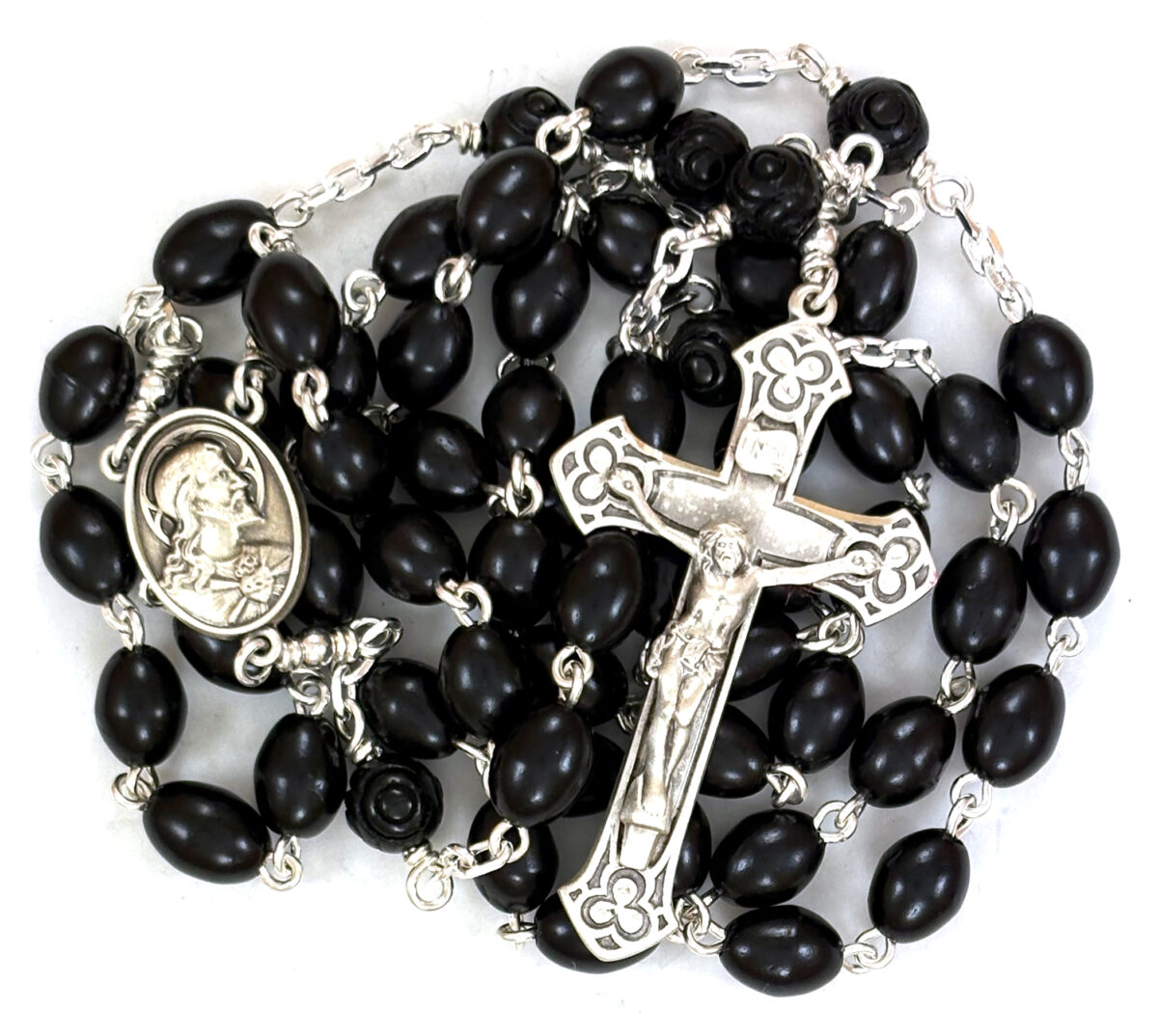 Sterling Silver Sacred Heart Cocoa Bead Rosary ($271.99)
