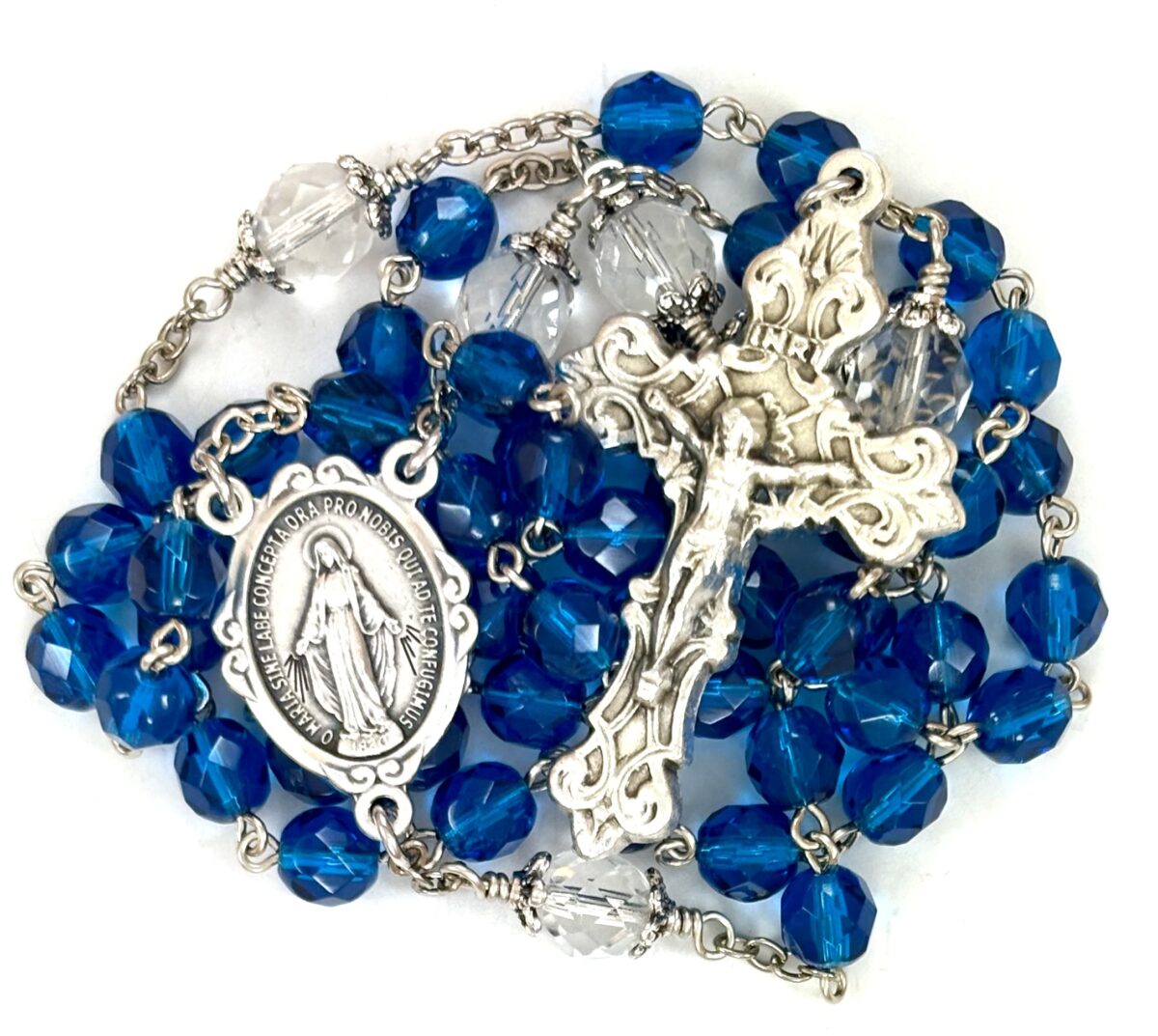Bluish Teal Miraculous Medal Rosary: $38.99 (CAD)