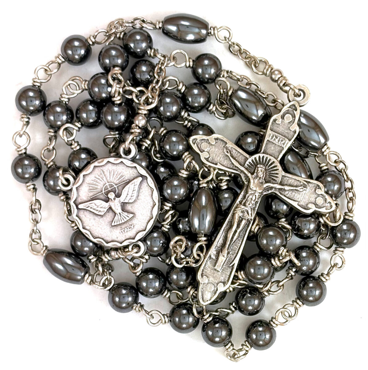 Wire-Wrapped Hematite Holy Spirit Rosary: $52.99 (CAD)