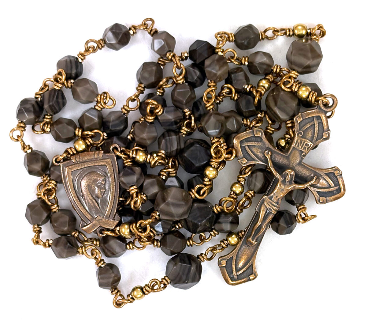 Coffee Jasper and Solid Bronze Heirloom Rosary: $116.99 (CAD)