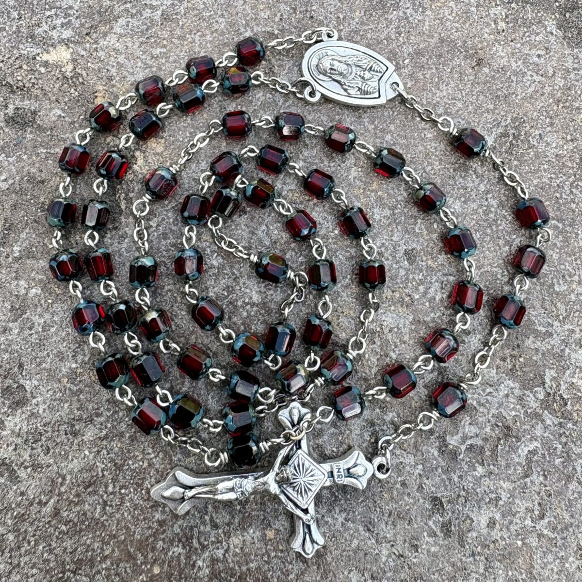 Sacred Heart Rosary with Antique Finish Beads: $39.99 (CAD)